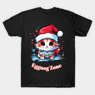 Eggnog Zone - Christmas Cat - Cute Graphic Quote T-Shirt